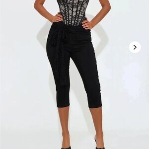 Fashion Nova Black Lace Tie Capri Pants